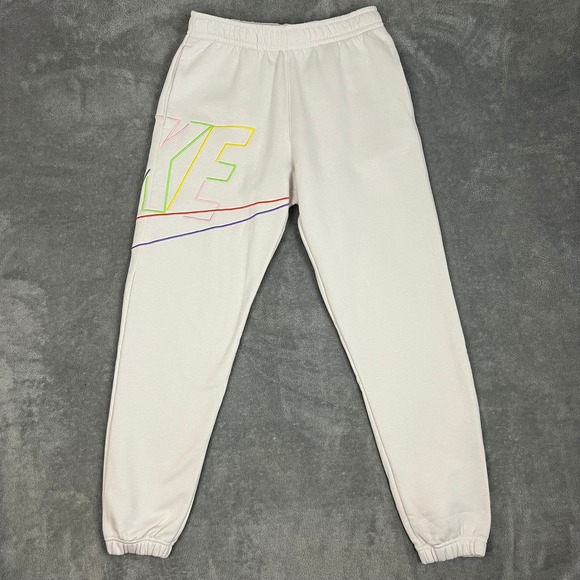 Nike Other - Nike Sweat Pants Mens S‎ White Standard Fit Tapered Leg Rainbow Logo New